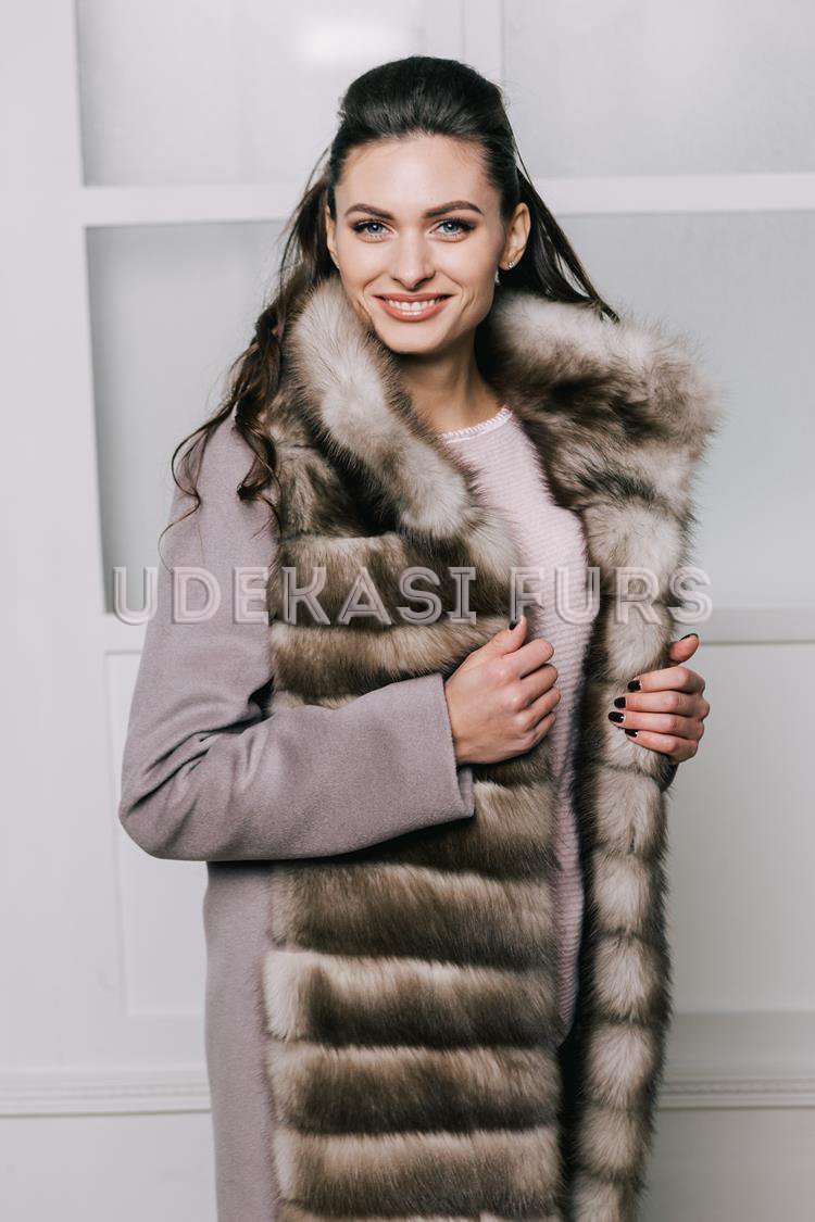 Пальто с мехом каменной куницы 9007-03 Udekasi Furs 