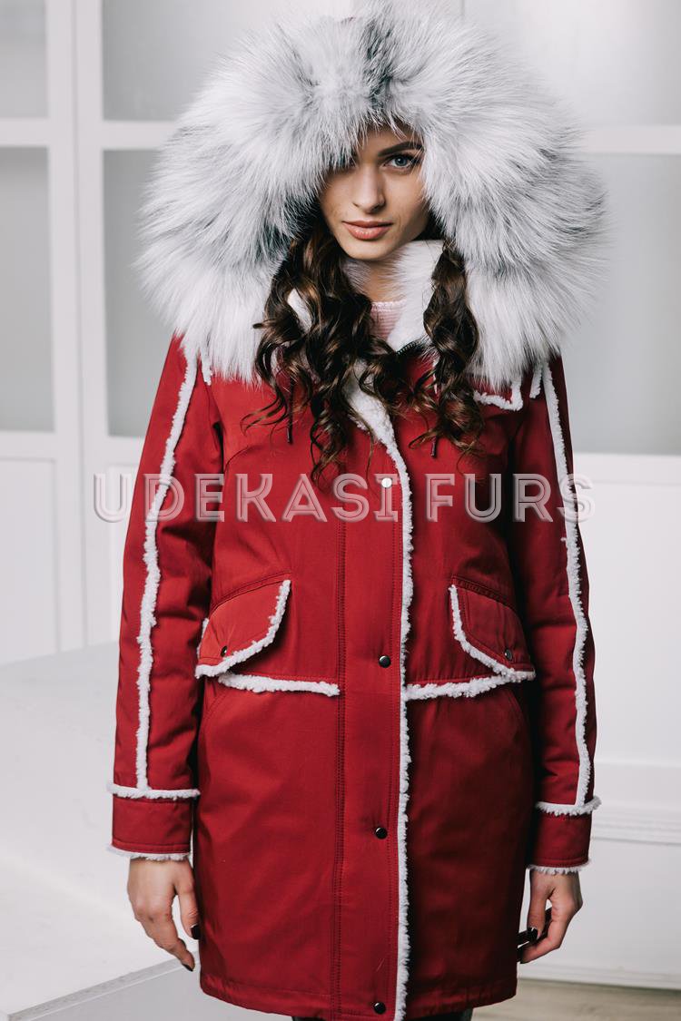 Парка бордо с мехом Arctic Fox и мехом Curly 5344-06 от Udekasi Furs - #1