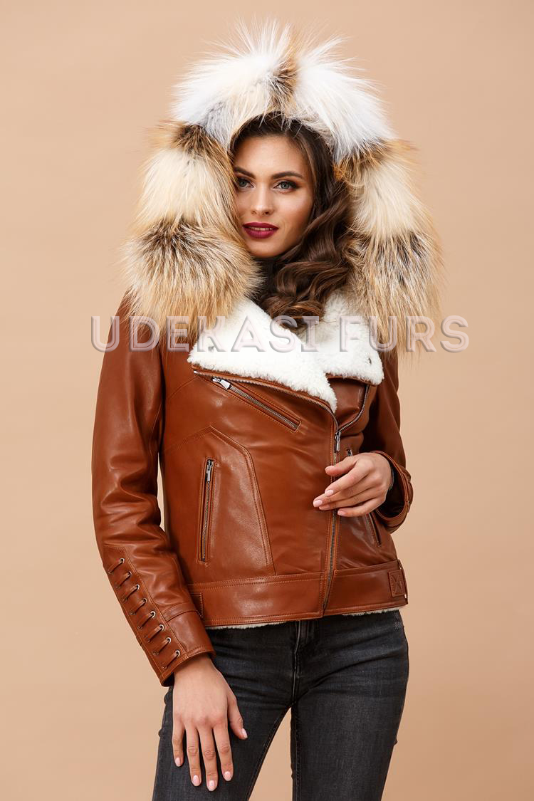 Картинка Кожаная куртка с мехом Gold Platinum Fox 5411-07 от магазина  Udekasi Furs  - #1