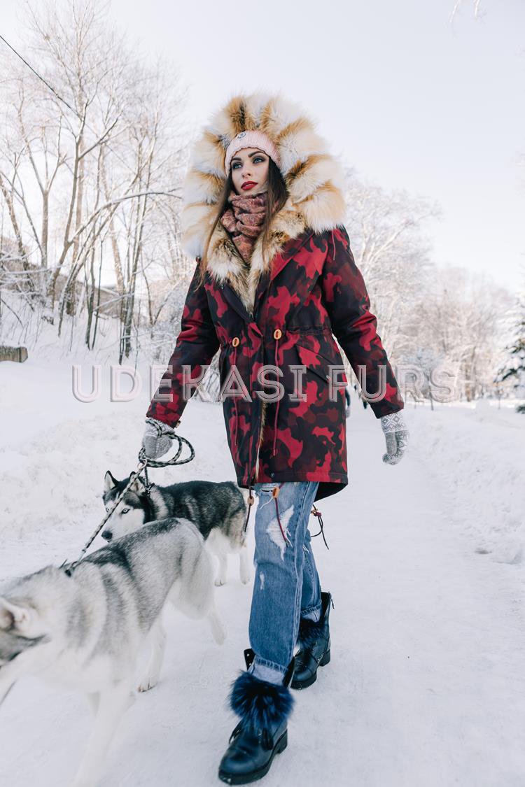 Парка камуфляж-бордо с мехом рыжей лисы 5339-47 от Udekasi Furs - #2