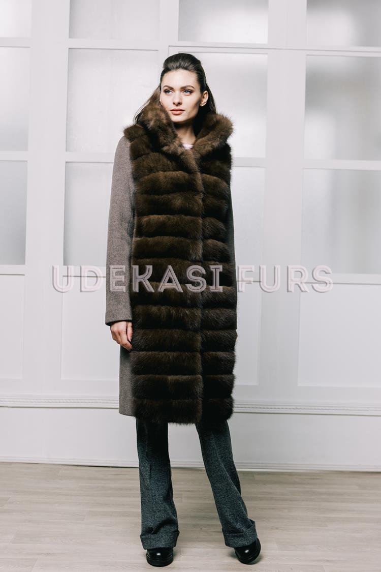 Пальто с мехом куницы лесной 9007-05 Udekasi Furs 