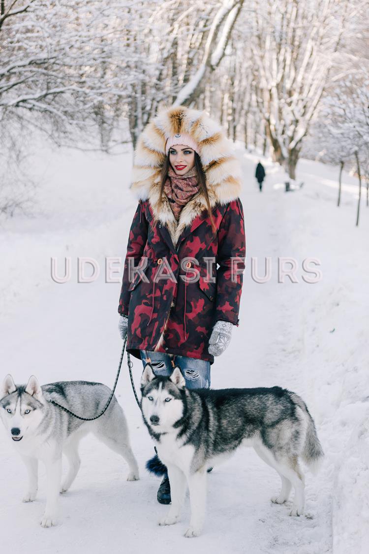 Парка камуфляж-бордо с мехом рыжей лисы 5339-47 от Udekasi Furs - #1