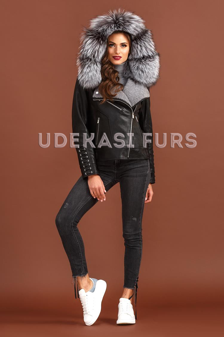 Картинка Кожаная куртка с мехом чернобурки 5411-02 от магазина  Udekasi Furs  - #1